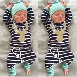 Baby Boy  Outfit Set Clothes Deer T-shirt  3PC Set